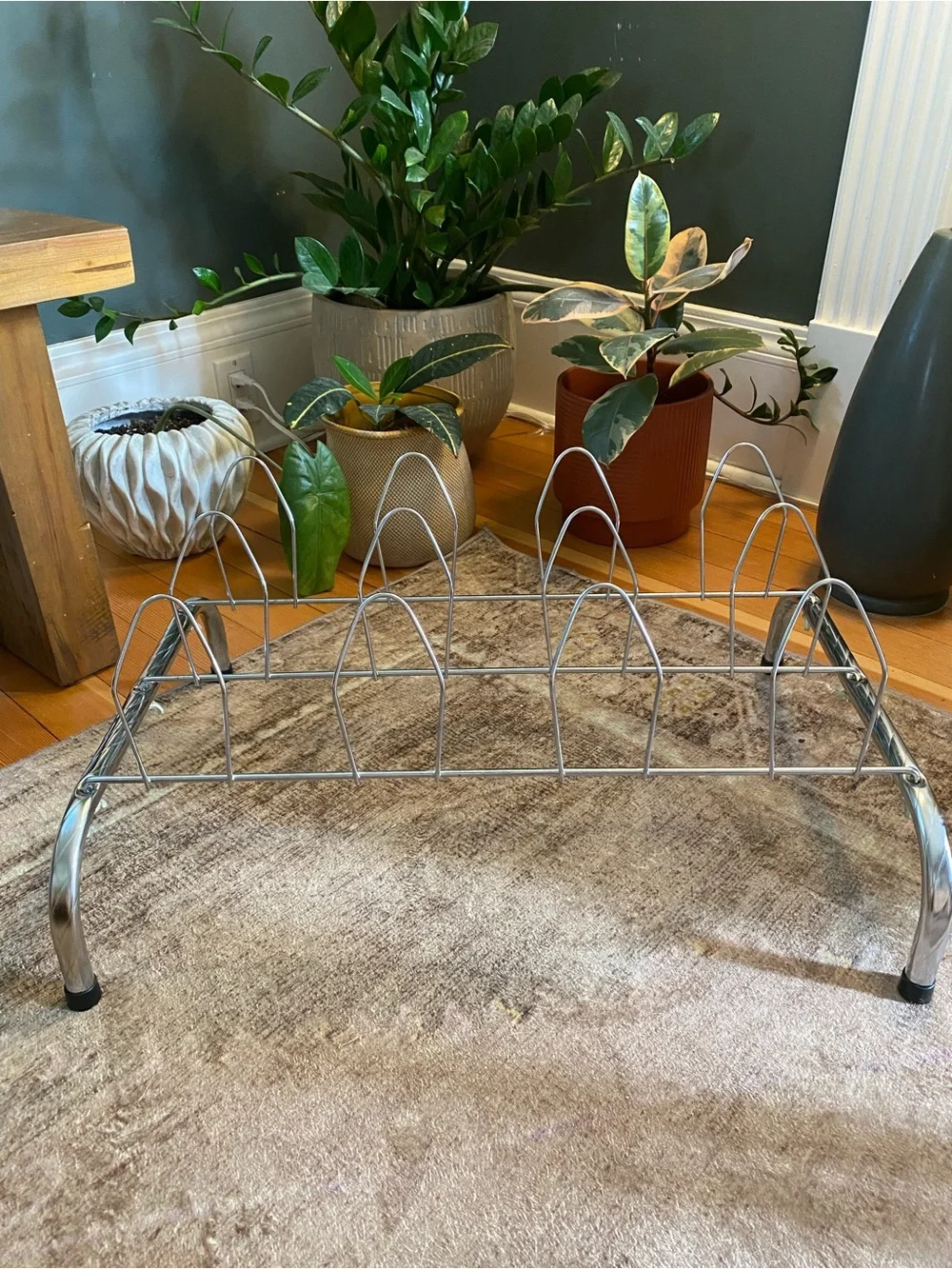 MCM Atomic Era Chrome Shoe Rack Vintage Silver Metal 6 Pair Shoe Holder